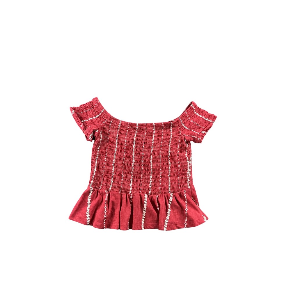 Aeropostale Red Smocked Off The Shoulder Peplum Top Embroidered Boho Medium